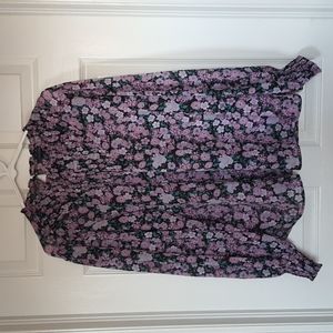 Scoop NYC Smocked Floral Mock Neck Long Sleeve Blouse